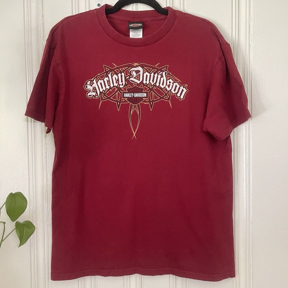Harley-Davidson Men Red Burgundy Graphic Logo Alefs Wichita Kansas T-Shirt L